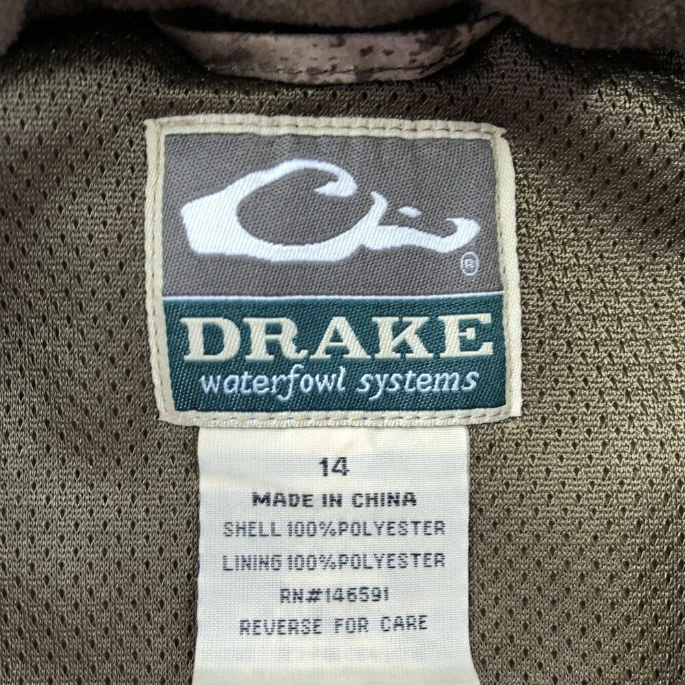 Drake Jacket Youth 14 Brown Camo Fleece 1/4 Zip Anorak Pullover Hunting